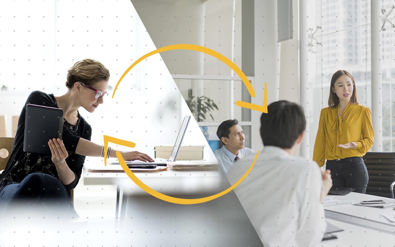 tým pracovníků a gesto oběhu