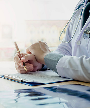 detail na píšící ruce doktora